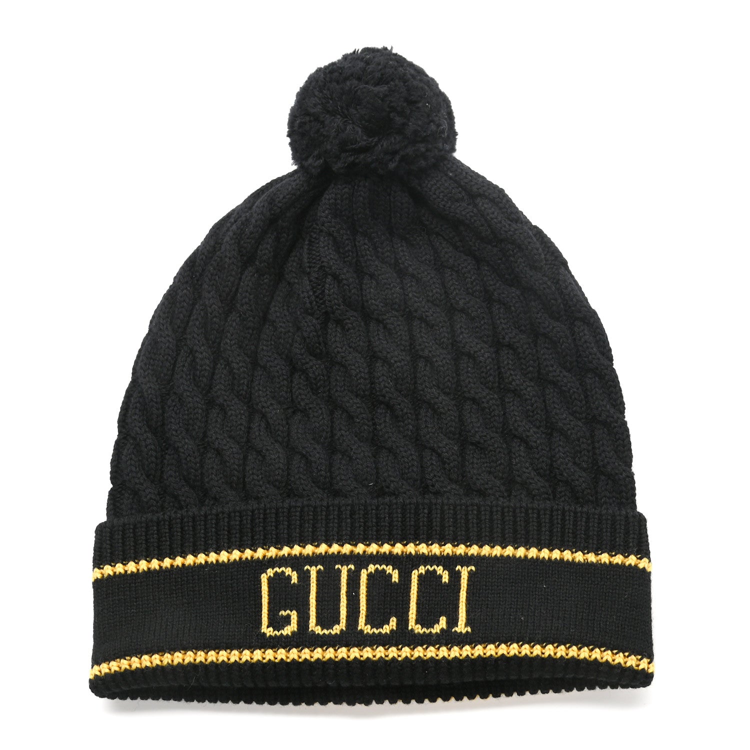 Gucci Wool Cashmere Polyamide Cable Knit Beanie Hat M Black 1 of 3