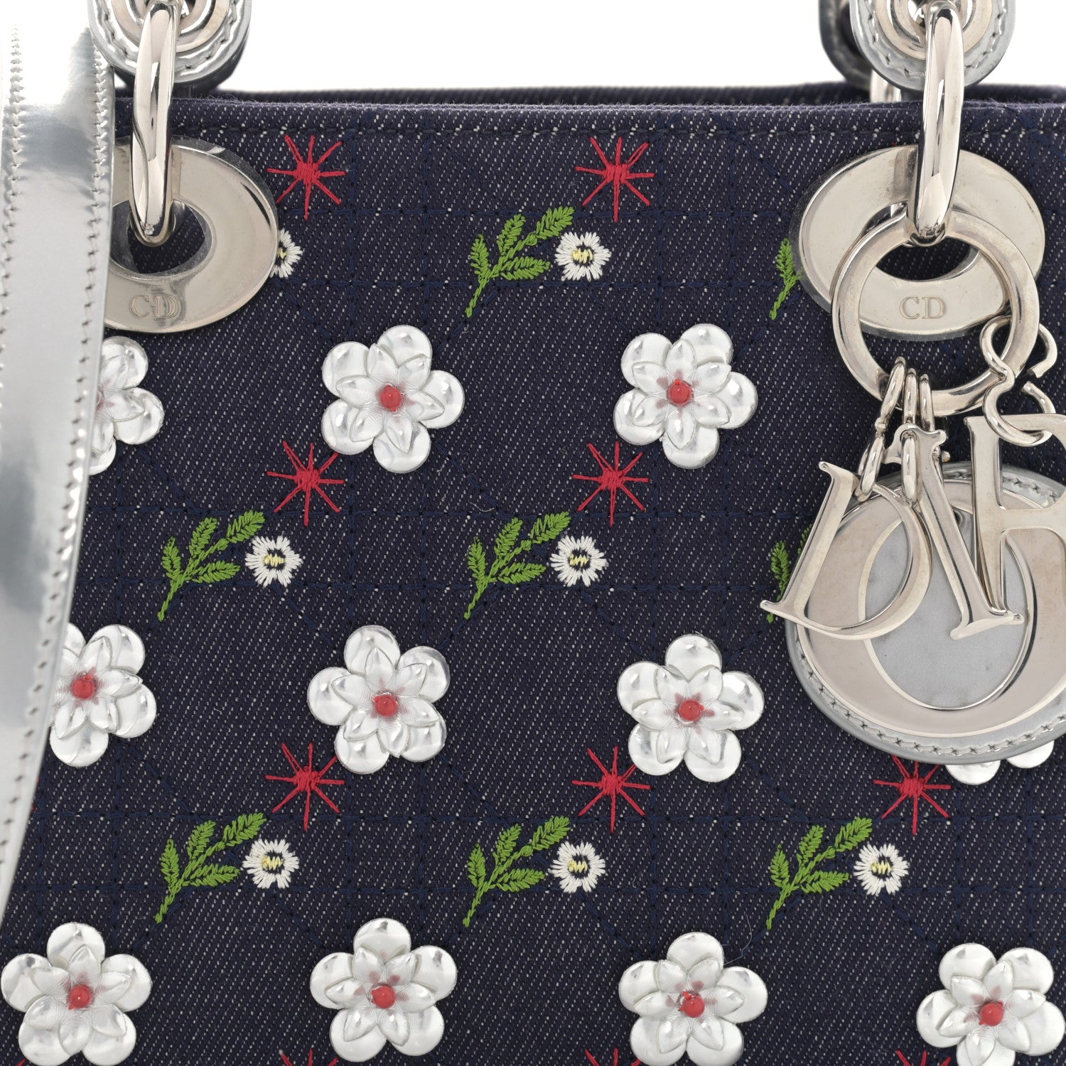 Christian Dior Denim Cannage Floral Embroidered Mini Lady Dior Blue 8 of 12