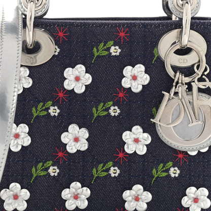 Christian Dior Denim Cannage Floral Embroidered Mini Lady Dior Blue 8 of 12