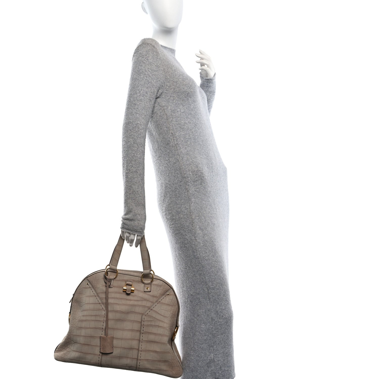 Saint Laurent Nubuck Crocodile Embossed Oversized Muse Beige 2 of 10
