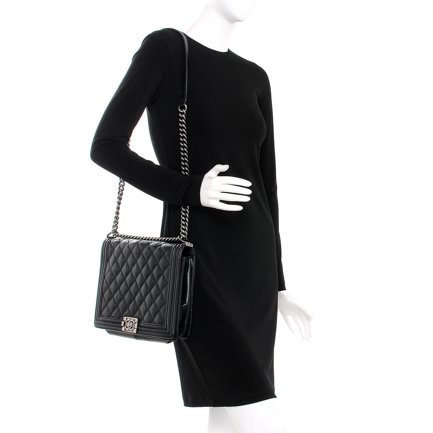 Chanel Calfskin Embossed Stitch Large Boy Flap Black 2 of 11