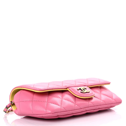 Chanel Lambskin Quilted Glasses Case With Chain Pink Yellow 3 of 11