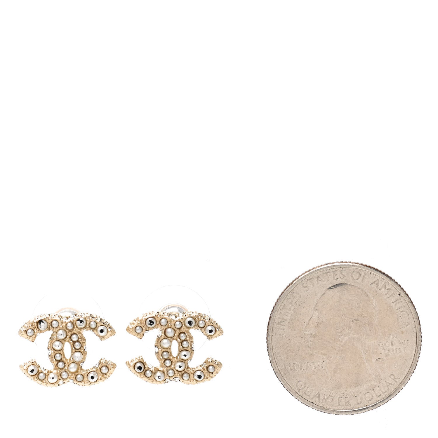 Chanel Pearl Crystal CC Earrings Light Gold 2 of 5