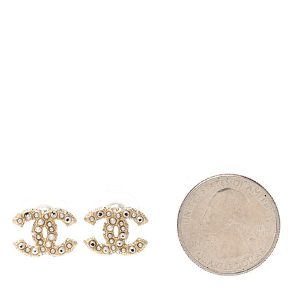 Chanel Pearl Crystal CC Earrings Light Gold 2 of 5