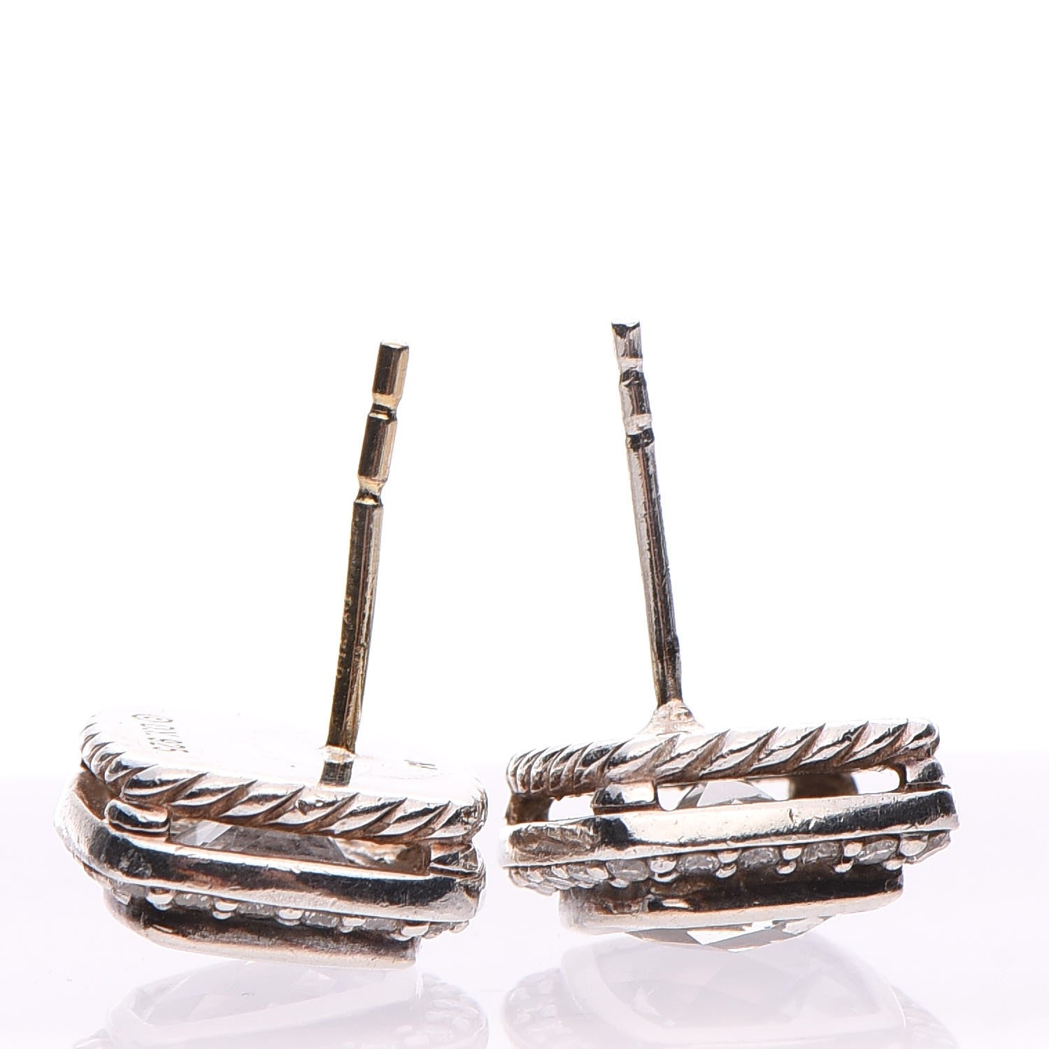 David Yurman Sterling Silver Diamond White Topaz 7mm Petite Albion Earrings 3 of 5