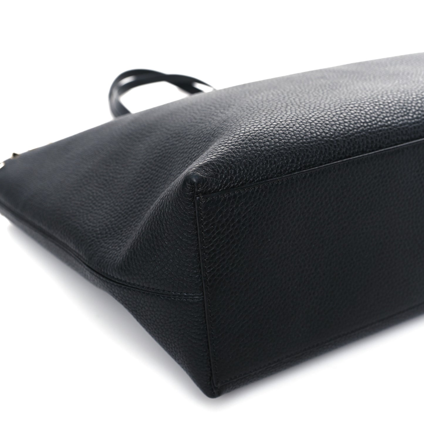 Grained Calfskin Rockstud Shoulder Tote Black