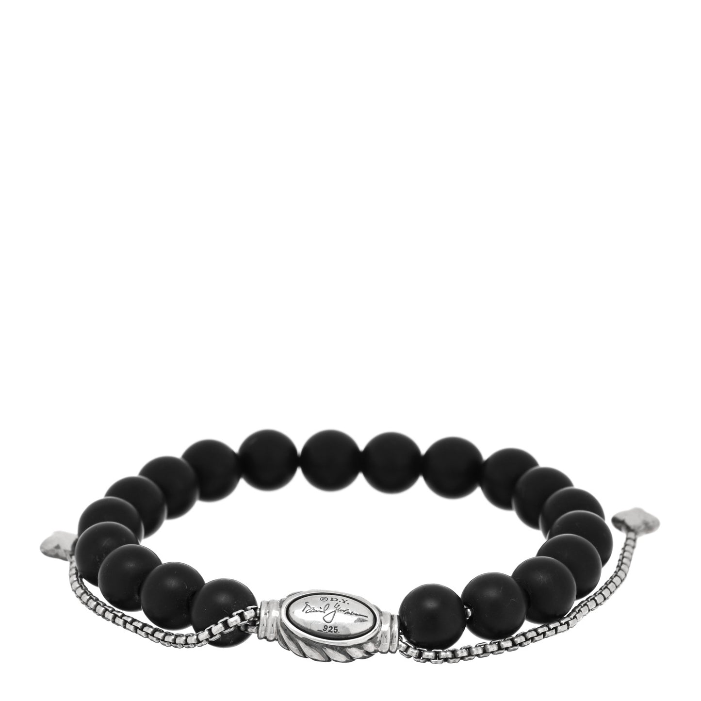 Sterling Silver Black Onyx 8mm Spiritual Beads Adjustable Bracelet