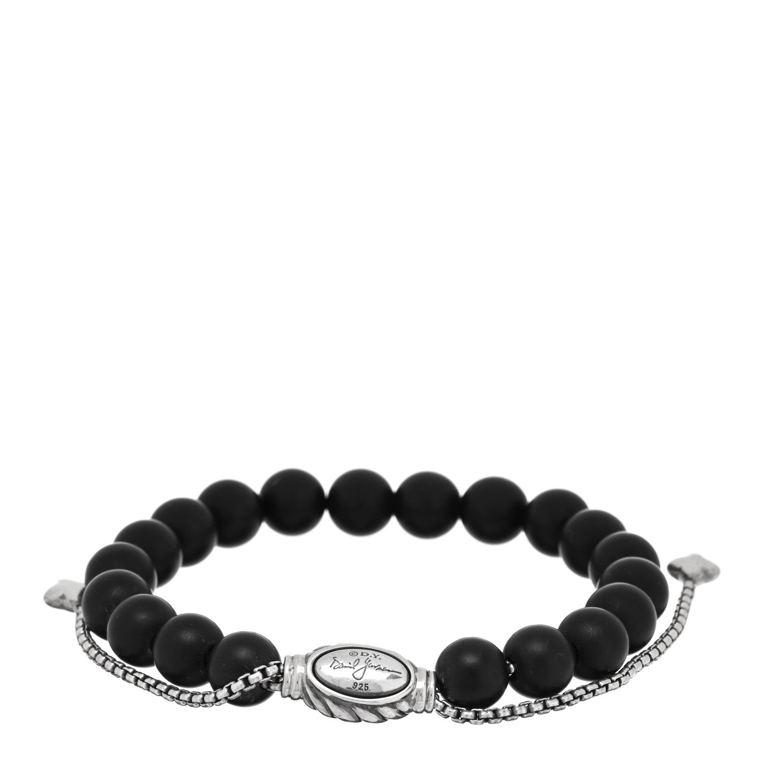 David Yurman Sterling Silver Black Onyx 8mm Spiritual Beads Adjustable Bracelet 2 of 3