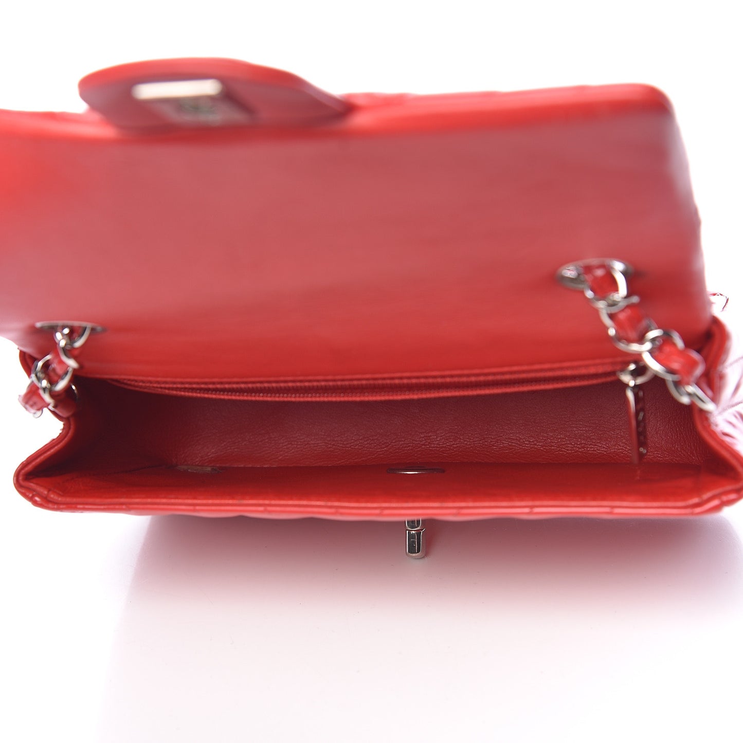 Patent Calfskin Chevron Quilted Mini Rectangular Flap Red