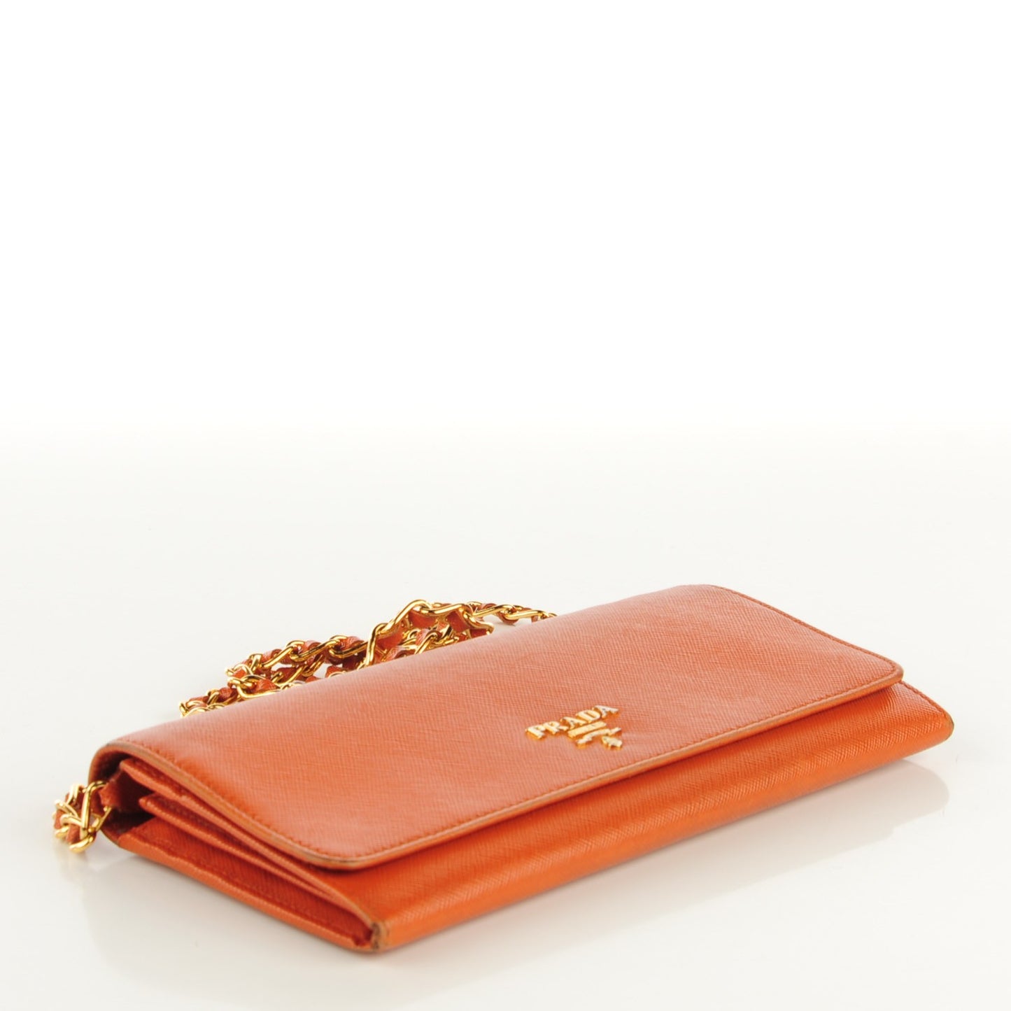 Saffiano Metal Oro Chain Wallet Papaya