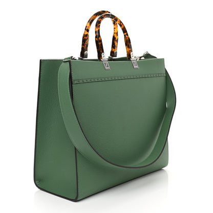Fendi Vitello Cher Plexiglass Logo Debossed Medium Fendi Sunshine Shopper Tote Verde Islanda 3 of 10