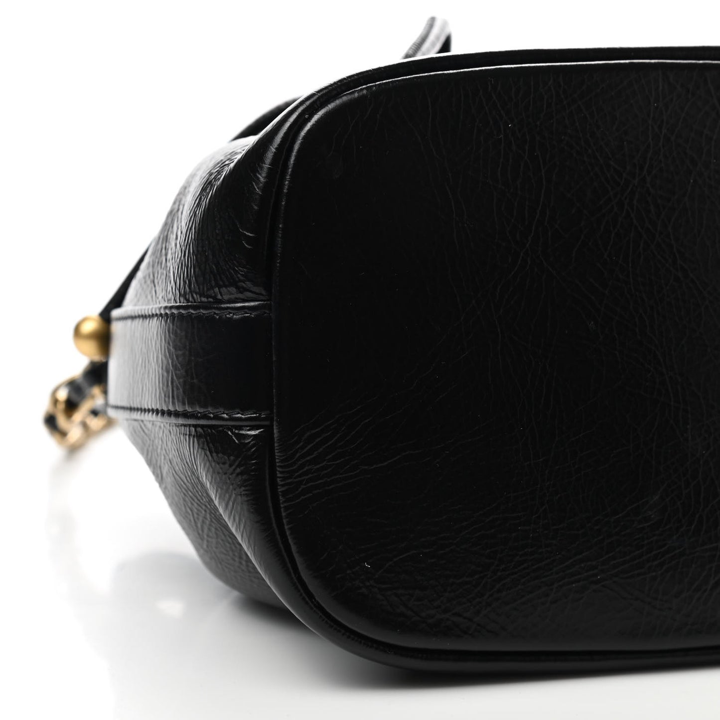Shiny Aged Calfskin CC Chain Mini Drawstring Bag Black