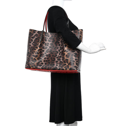Christian Louboutin Calfskin Empire Leopard Print Spiked Large Cabarock Shopper Tote Brown 3 of 9