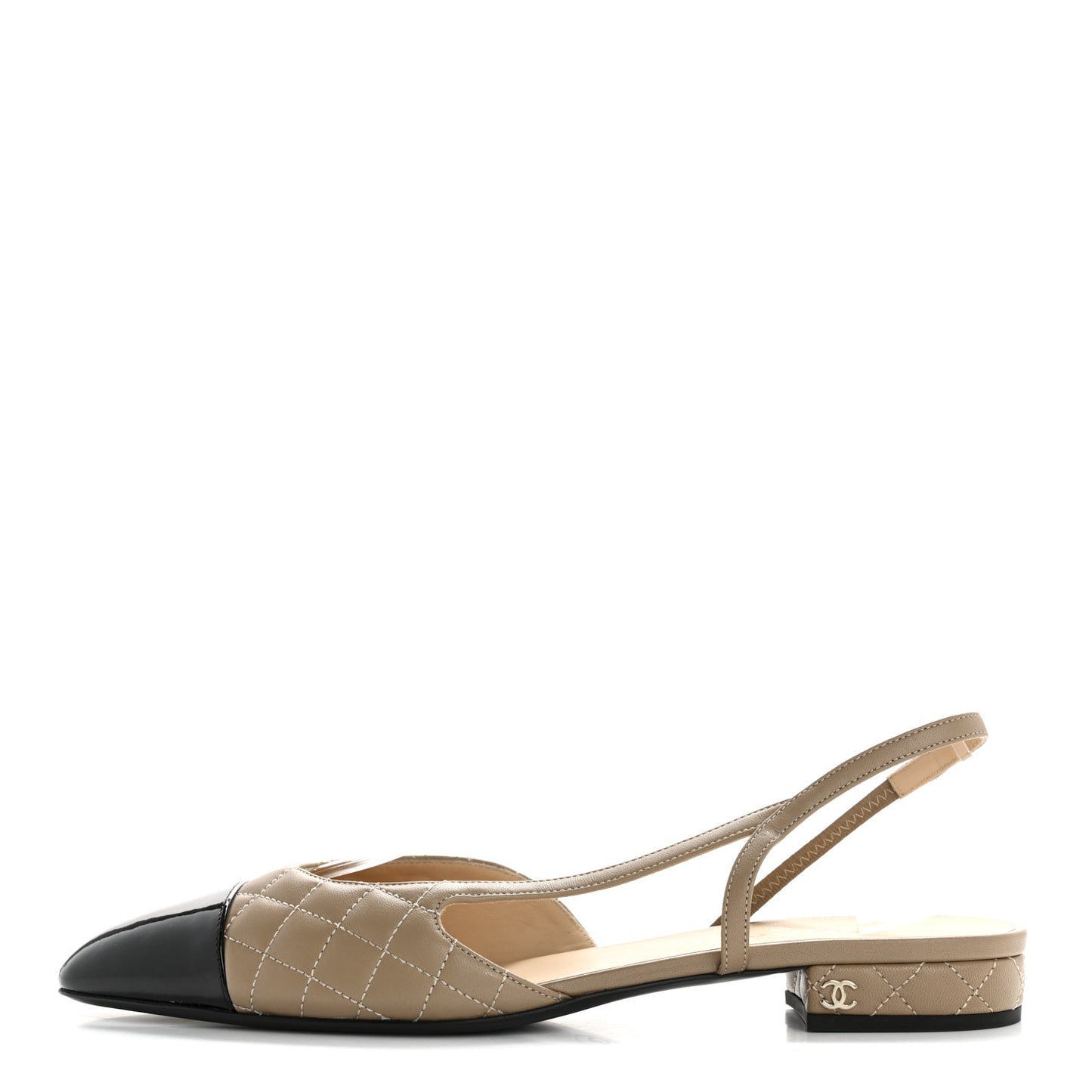 Lambskin Patent Cap Toe CC Slingback Flats 42 Beige Black