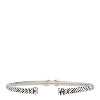 David Yurman Sterling Silver 18K Yellow Gold 4mm X Station Cable Bracelet 3 of 5