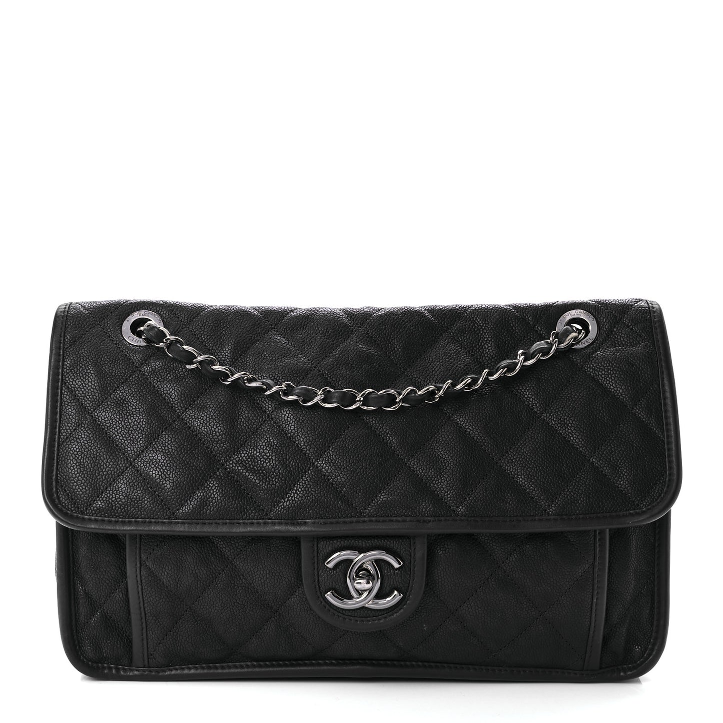 Caviar Quilted Large French Riviera Flap Black