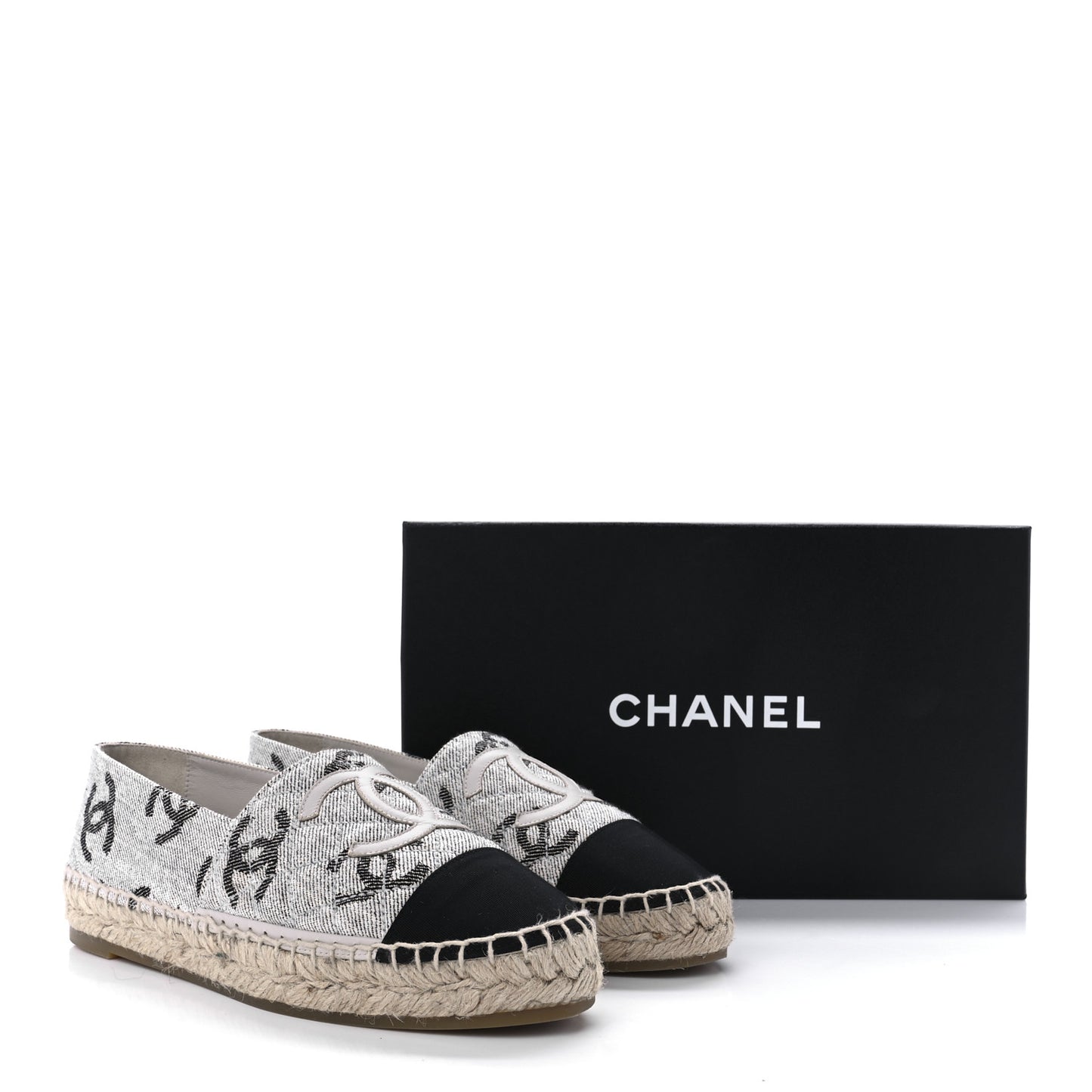 Cotton Jacquard Grosgrain CC Print Espadrilles 37 Grey Black
