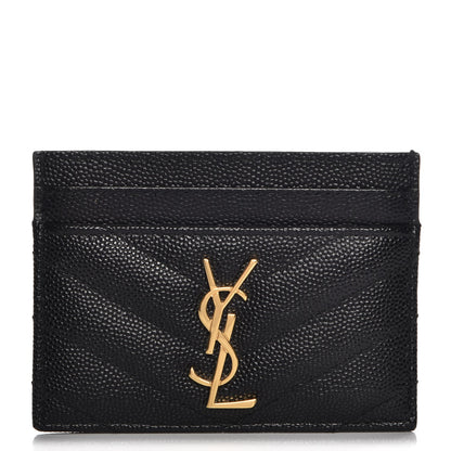 Saint Laurent Grain De Poudre Matelasse Chevron Monogram Credit Card Case Black 1 of 8