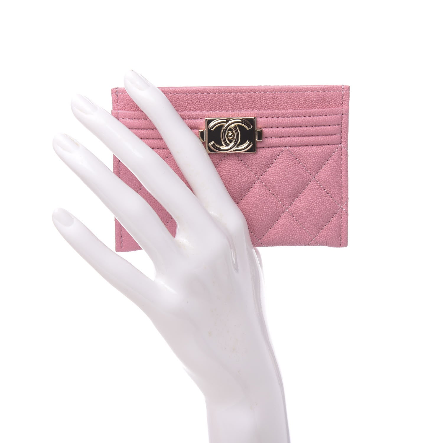 Chanel Caviar Quilted Boy Card Holder Pink 2 of 10