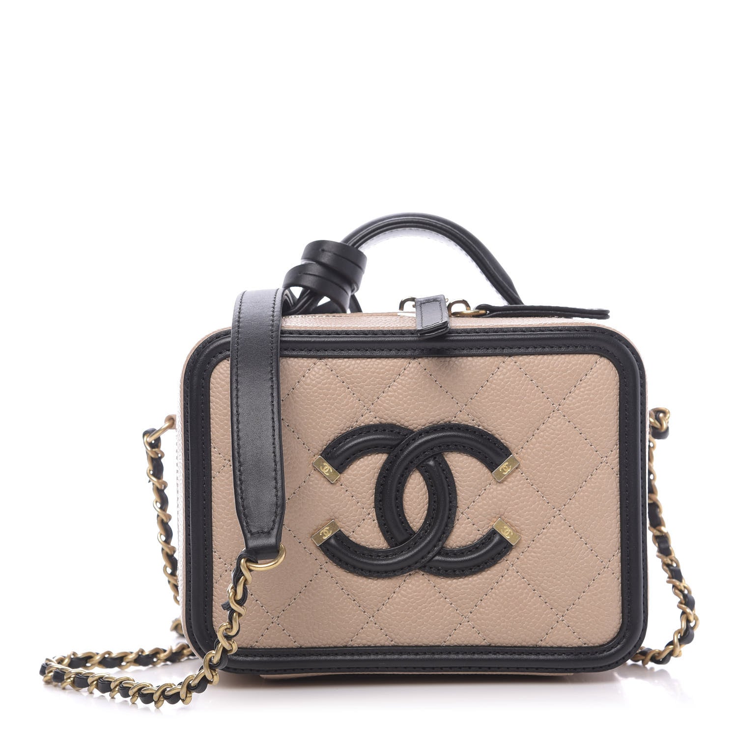 Chanel Caviar Quilted Small CC Filigree Vanity Case Beige Black 1 of 11