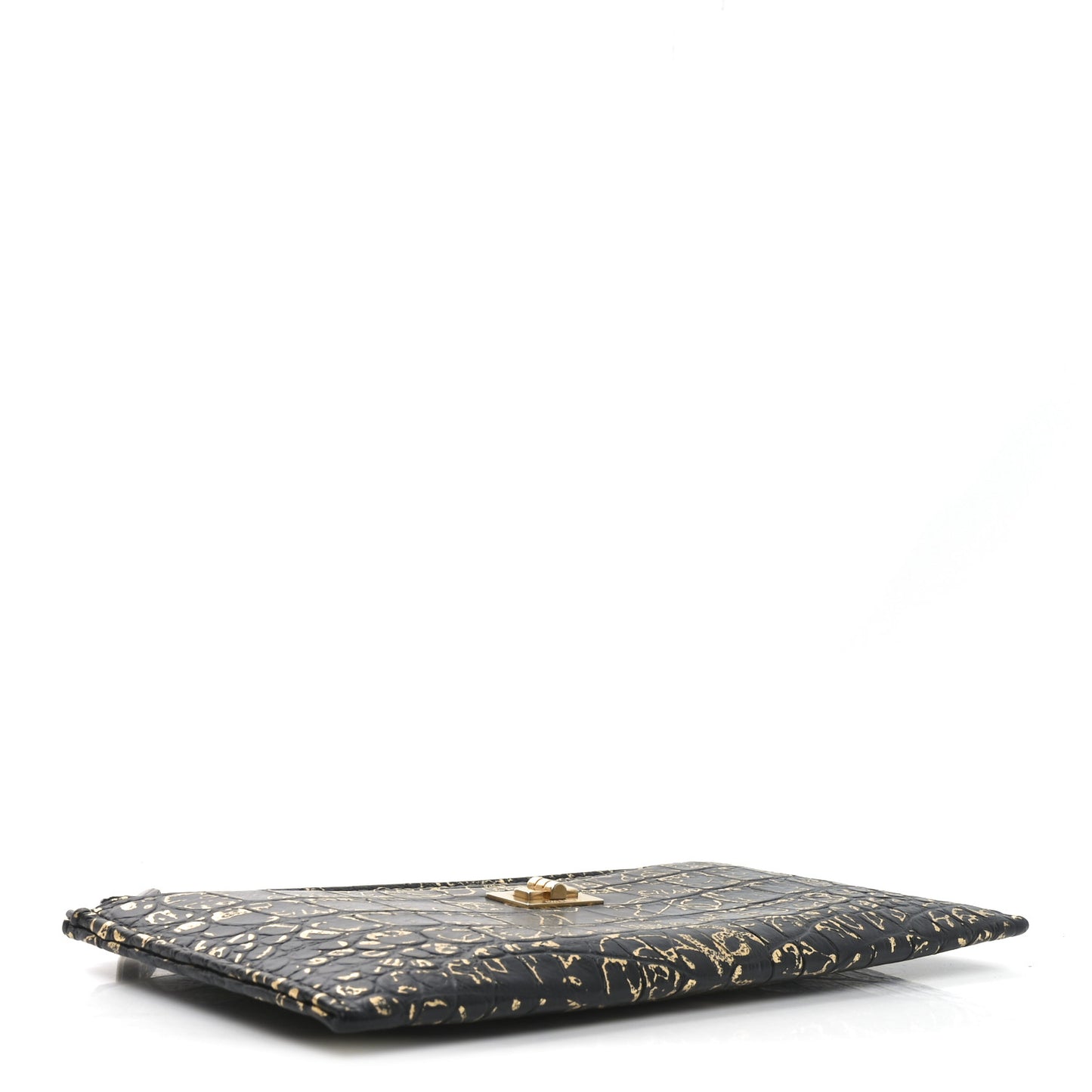 Calfskin Crocodile Embossed Graffiti 2.55 Cocodile Reissue Zip Pouch Black Gold