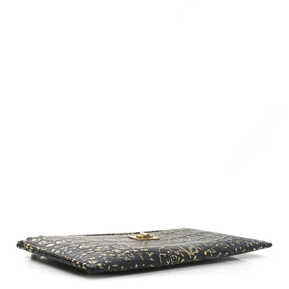 Chanel Calfskin Crocodile Embossed Graffiti 2.55 Cocodile Reissue Zip Pouch Black Gold 4 of 7