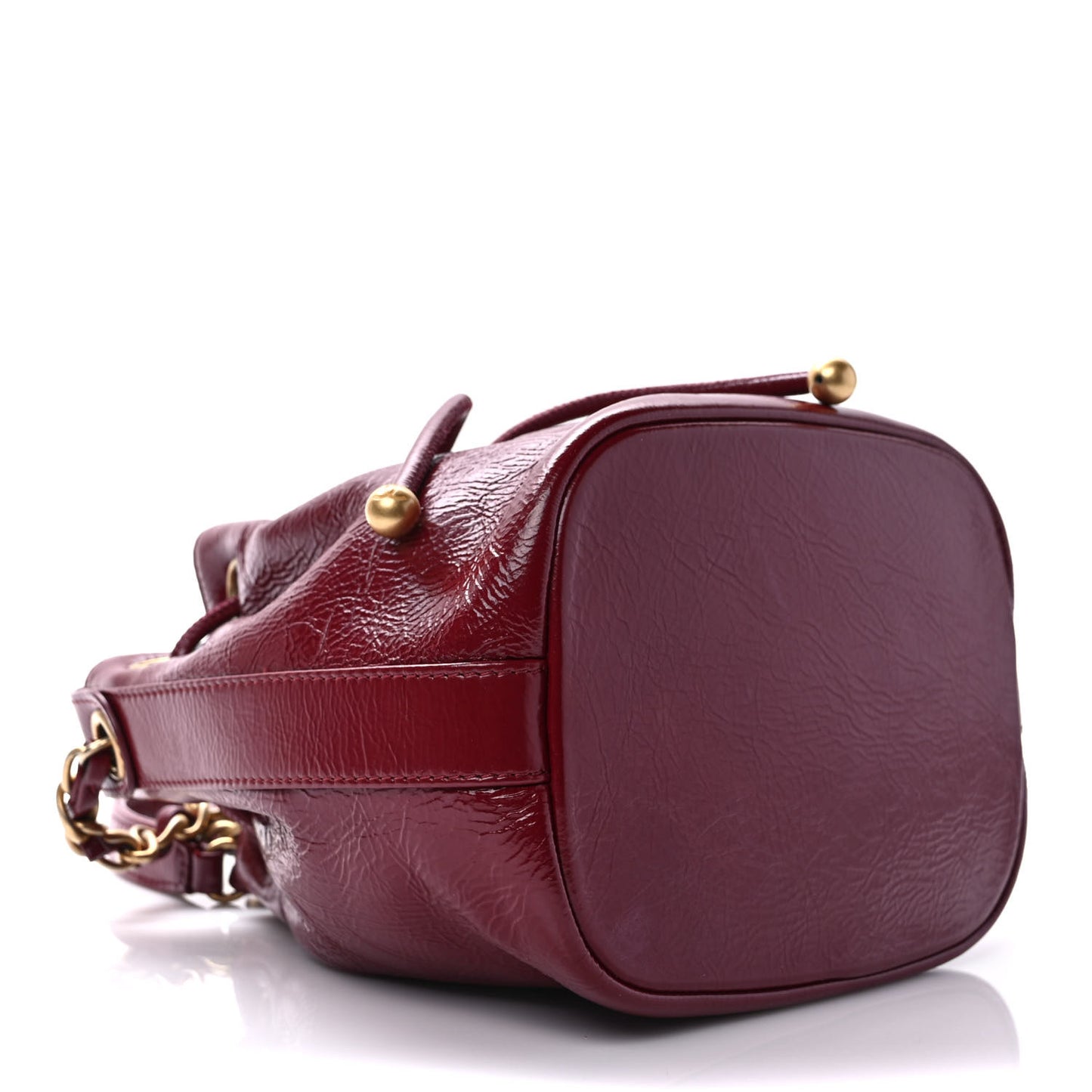 Shiny Aged Calfskin CC Chain Mini Drawstring Bag Red
