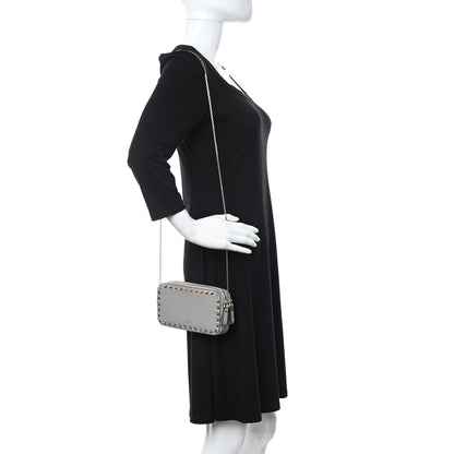 Valentino Garavani Pebbled Calfskin Rockstud Double Zip Camera Crossbody Bag Grey 2 of 11