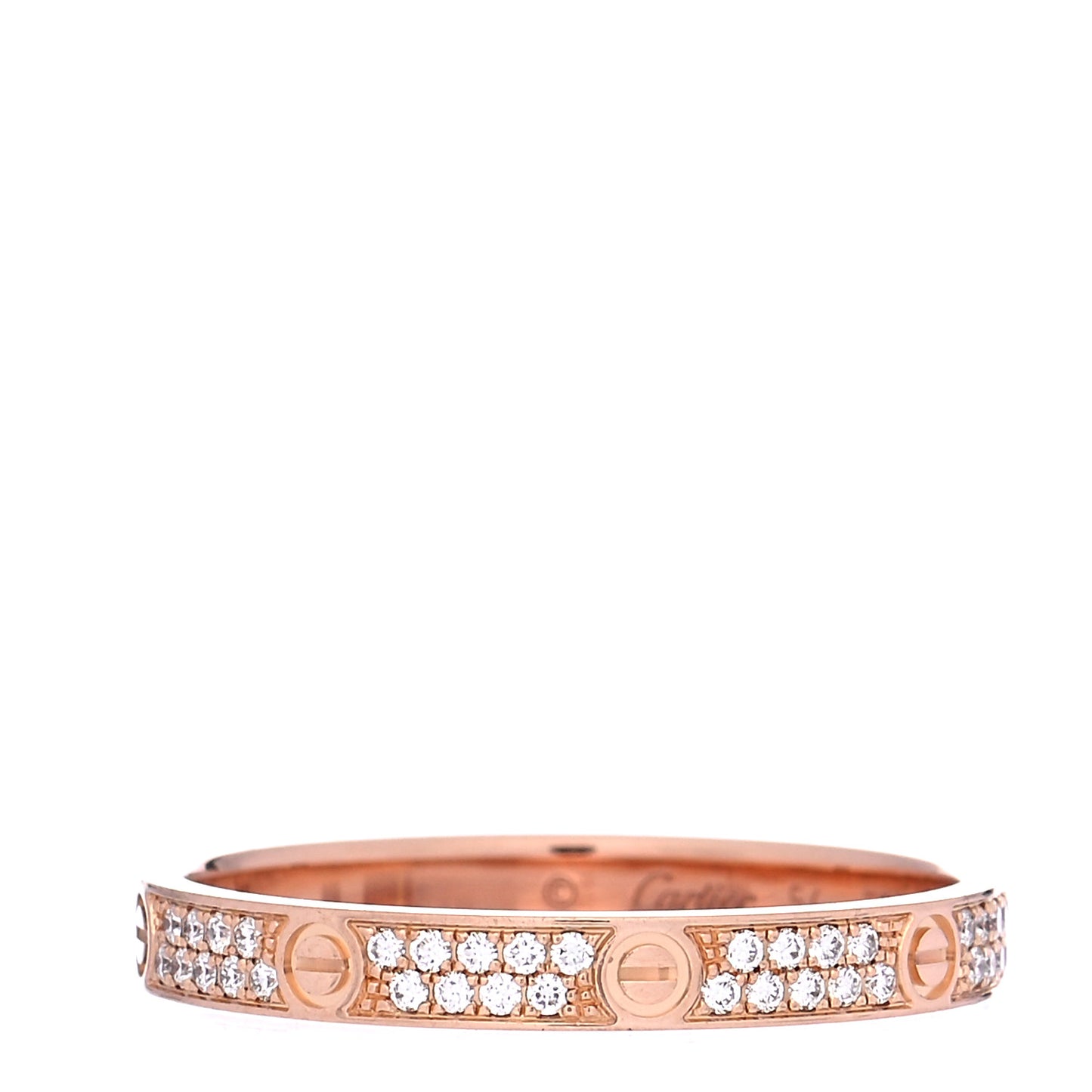 18K Pink Gold Diamond 2.6mm LOVE Paved Band Ring 54 6.75