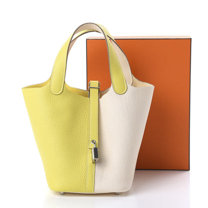 Hermes Taurillon Clemence Casaque Picotin Lock 18 PM Lime Nata 11 of 11