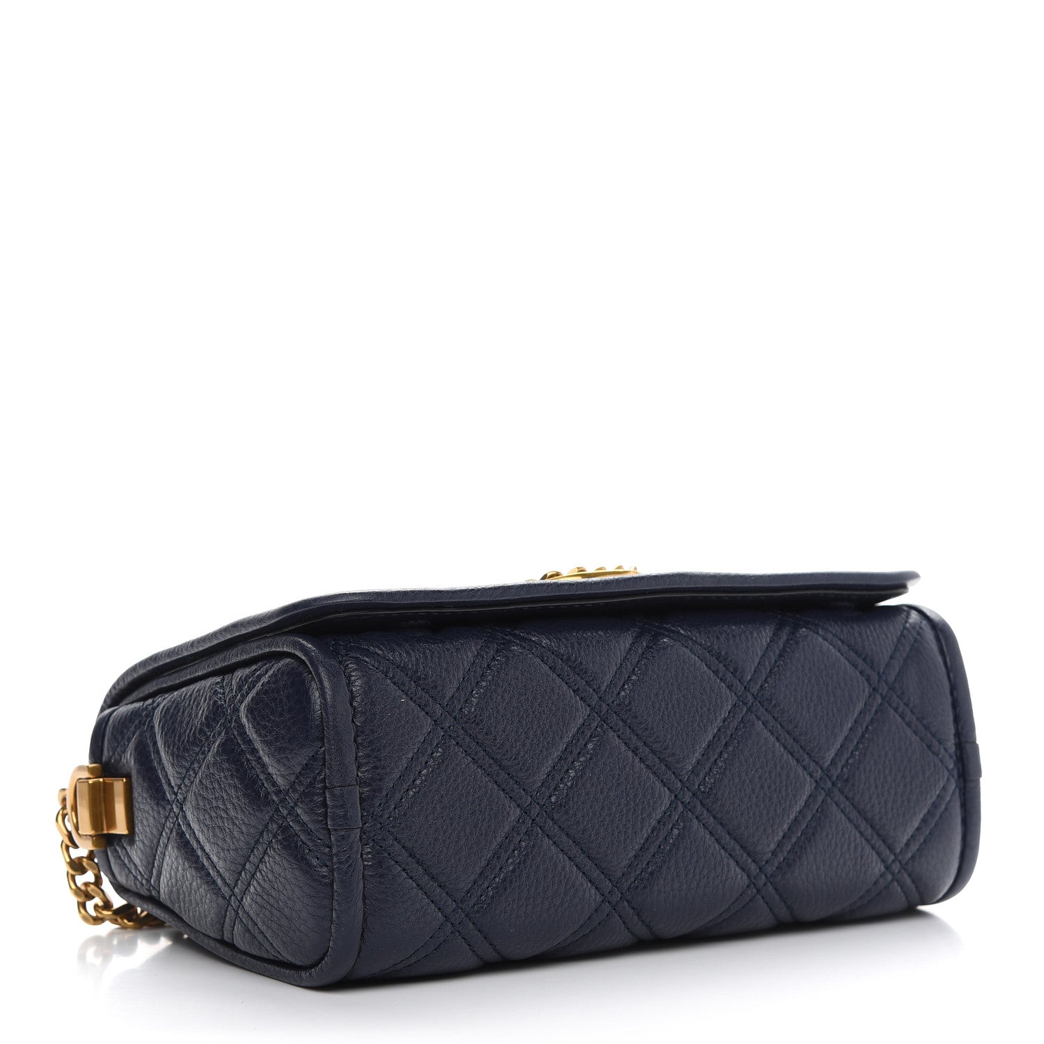 Marc Jacobs Grained Calfskin Quilted Double Stitched The Status Flap Crossbody Bag Navy 4 of 9