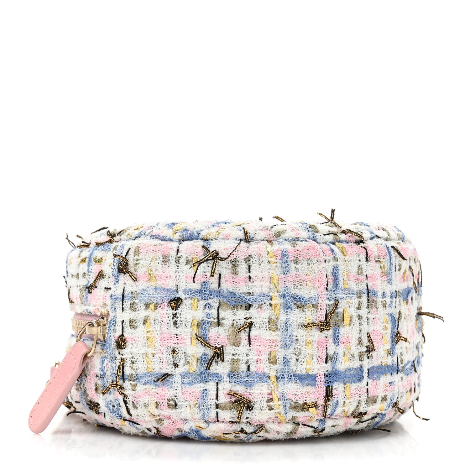 Chanel Tweed Quilted Round Clutch With Chain White Pink Multicolor 4 of 9
