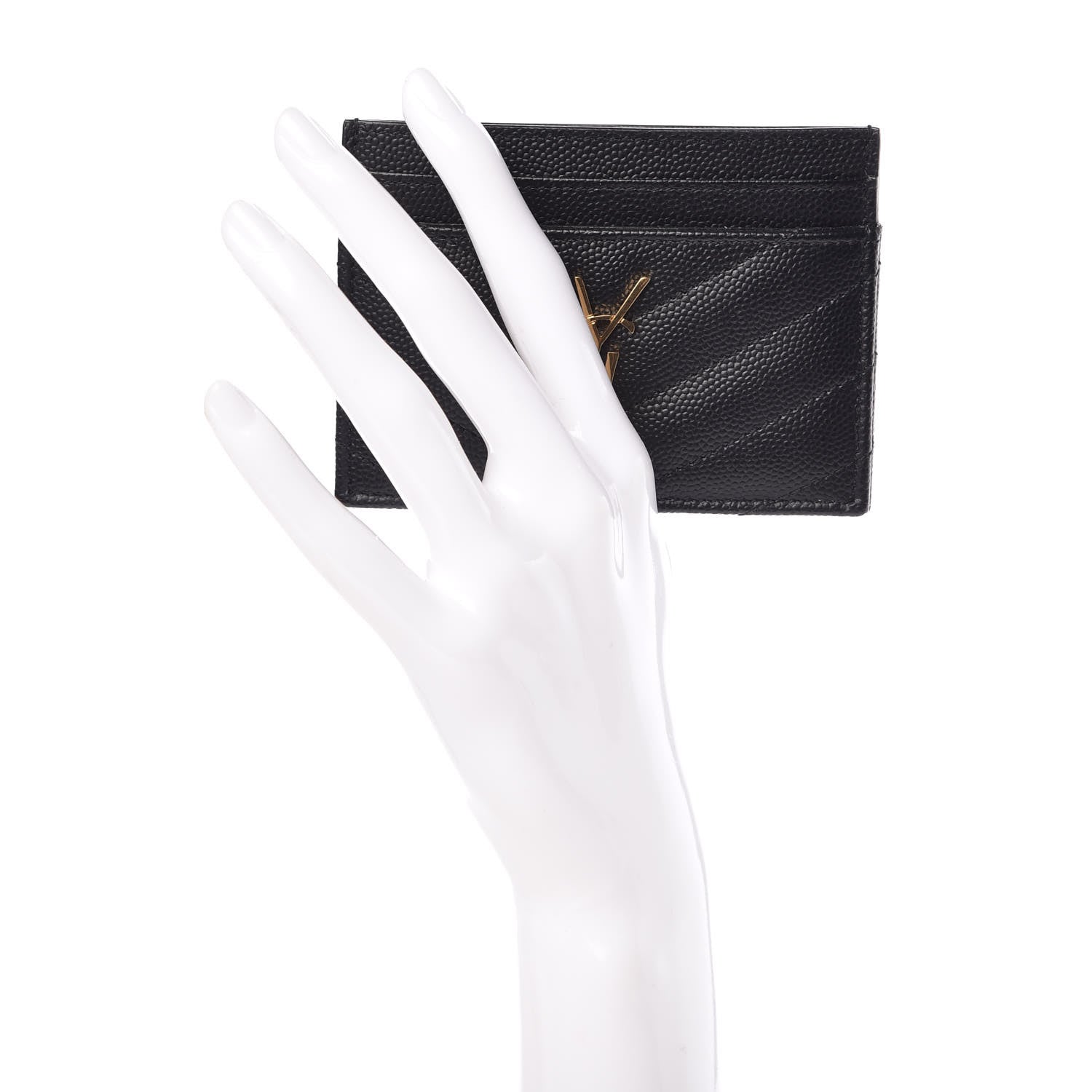 Saint Laurent Grain De Poudre Matelasse Chevron Monogram Credit Card Case Black 2 of 8