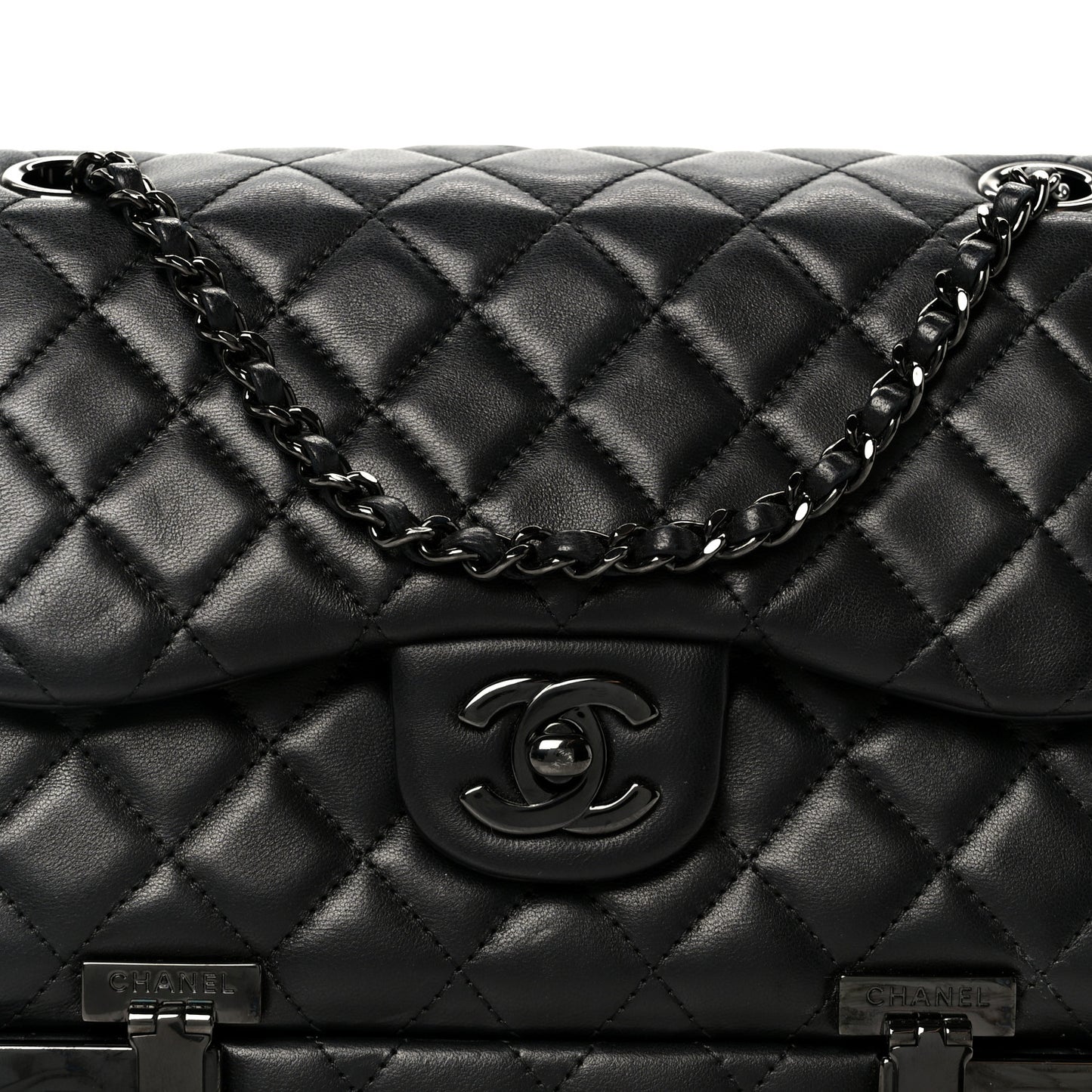 Lambskin Quilted Cockpit Flap Bag Black