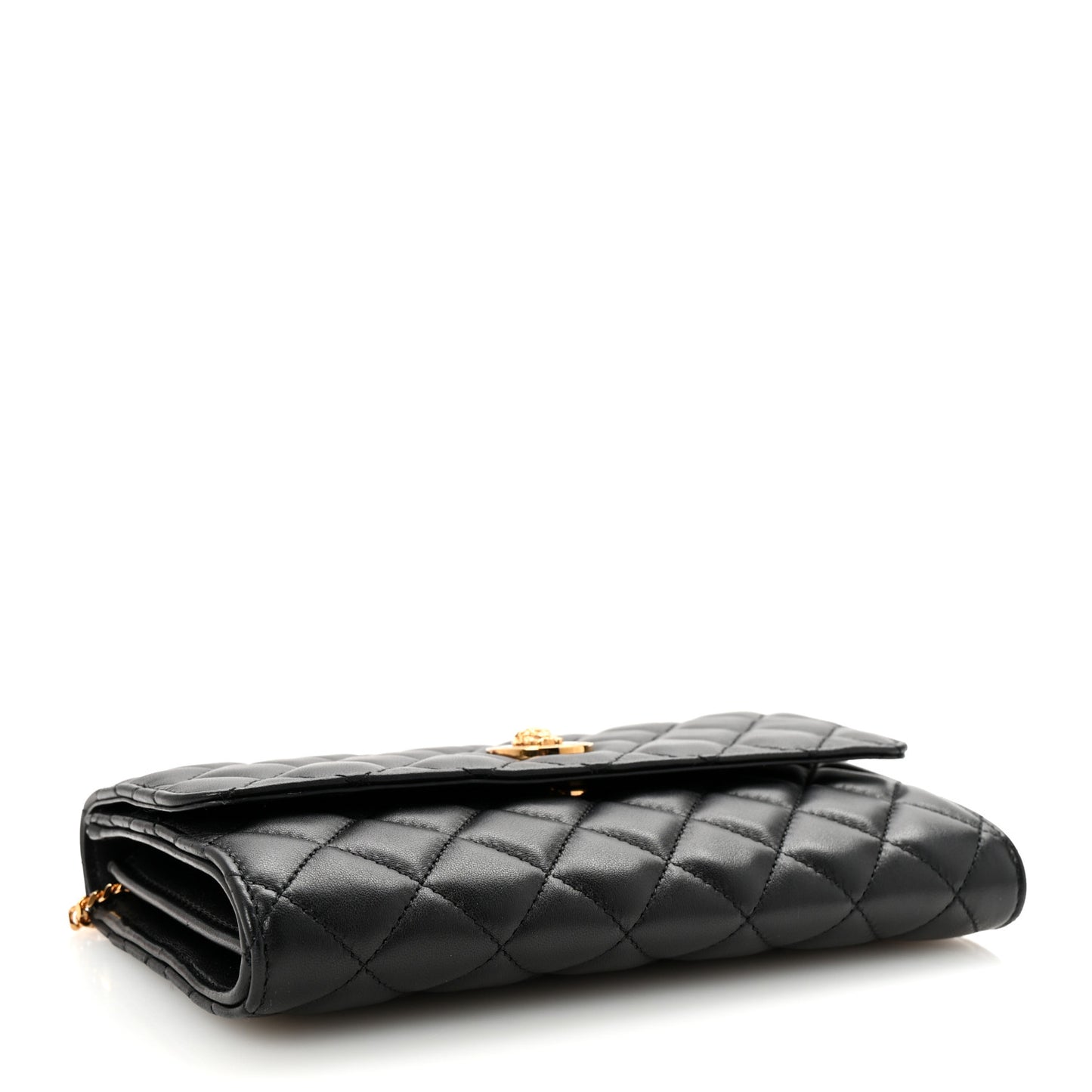 Lambskin Quilted Medusa Wallet On Chain Crossbody Black