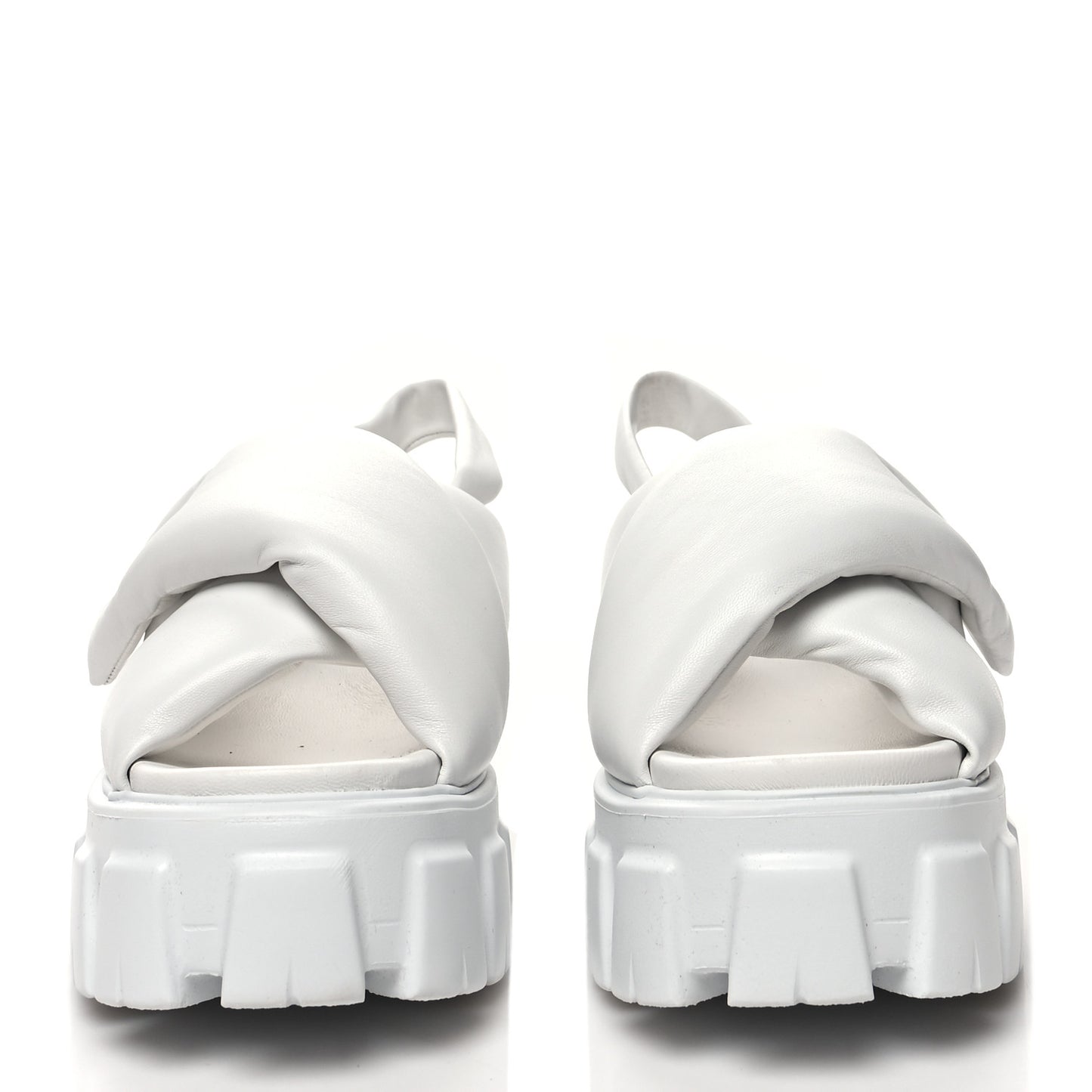 Nappa Soft Metal Triangle Logo Padded Monolith 55mm Slingback Sandals 37.5 White