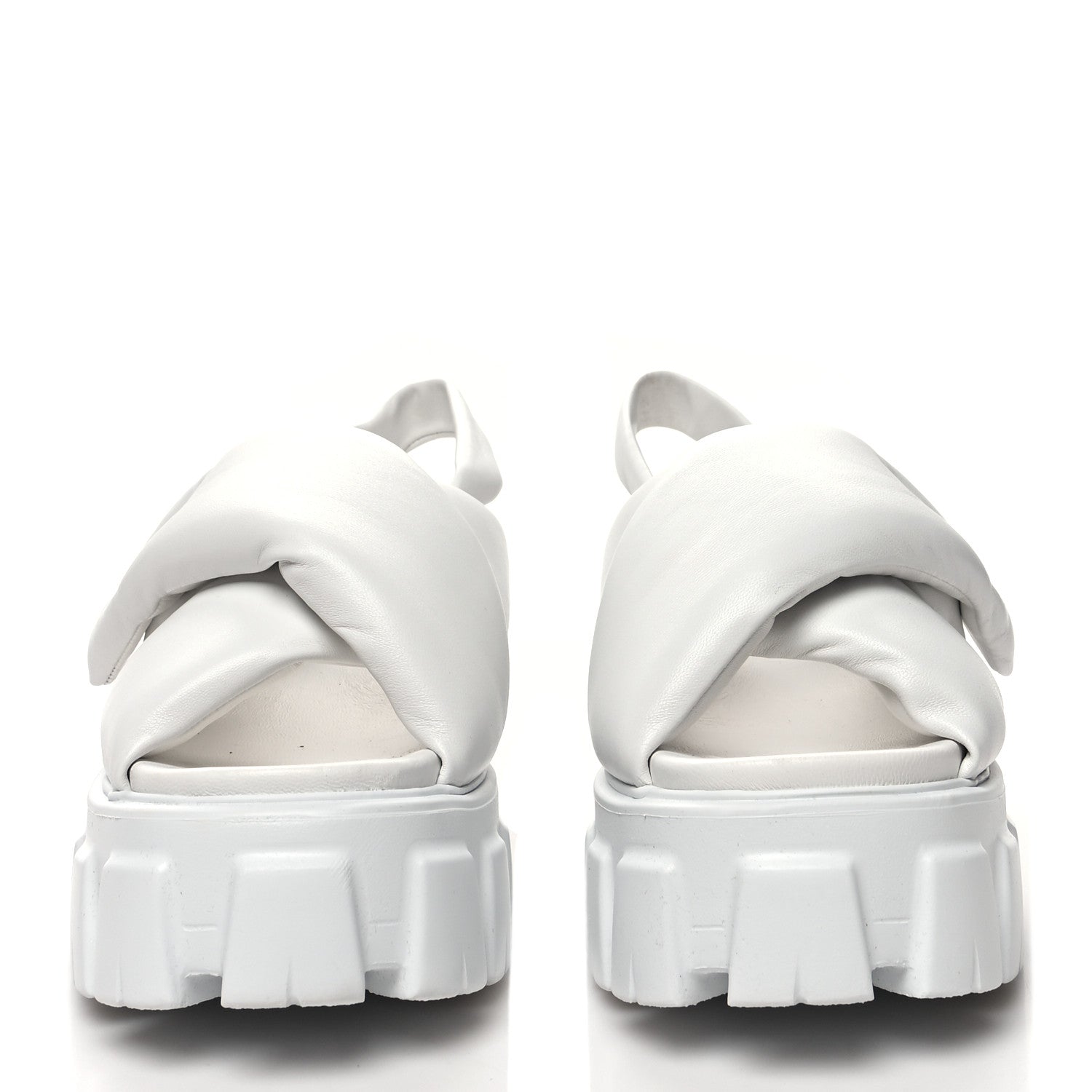 Prada Nappa Soft Metal Triangle Logo Padded Monolith 55mm Slingback Sandals 37.5 White 2 of 8