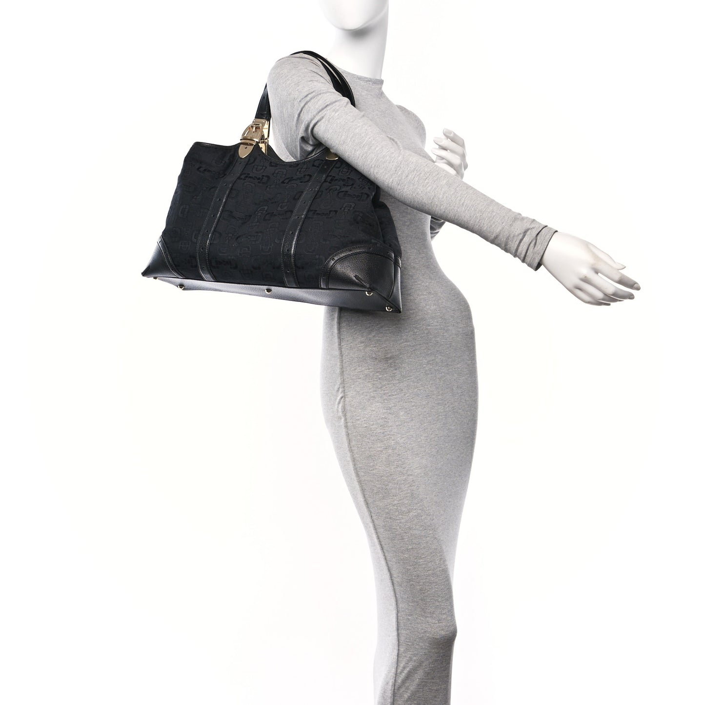 Canvas Horsebit Large Glam Shoulder Bag Black