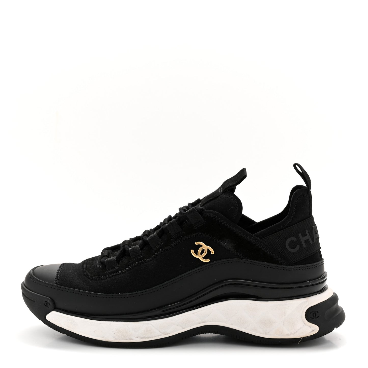 Velvet Calfskin Mixed Fibers CC Sneakers 38 Black