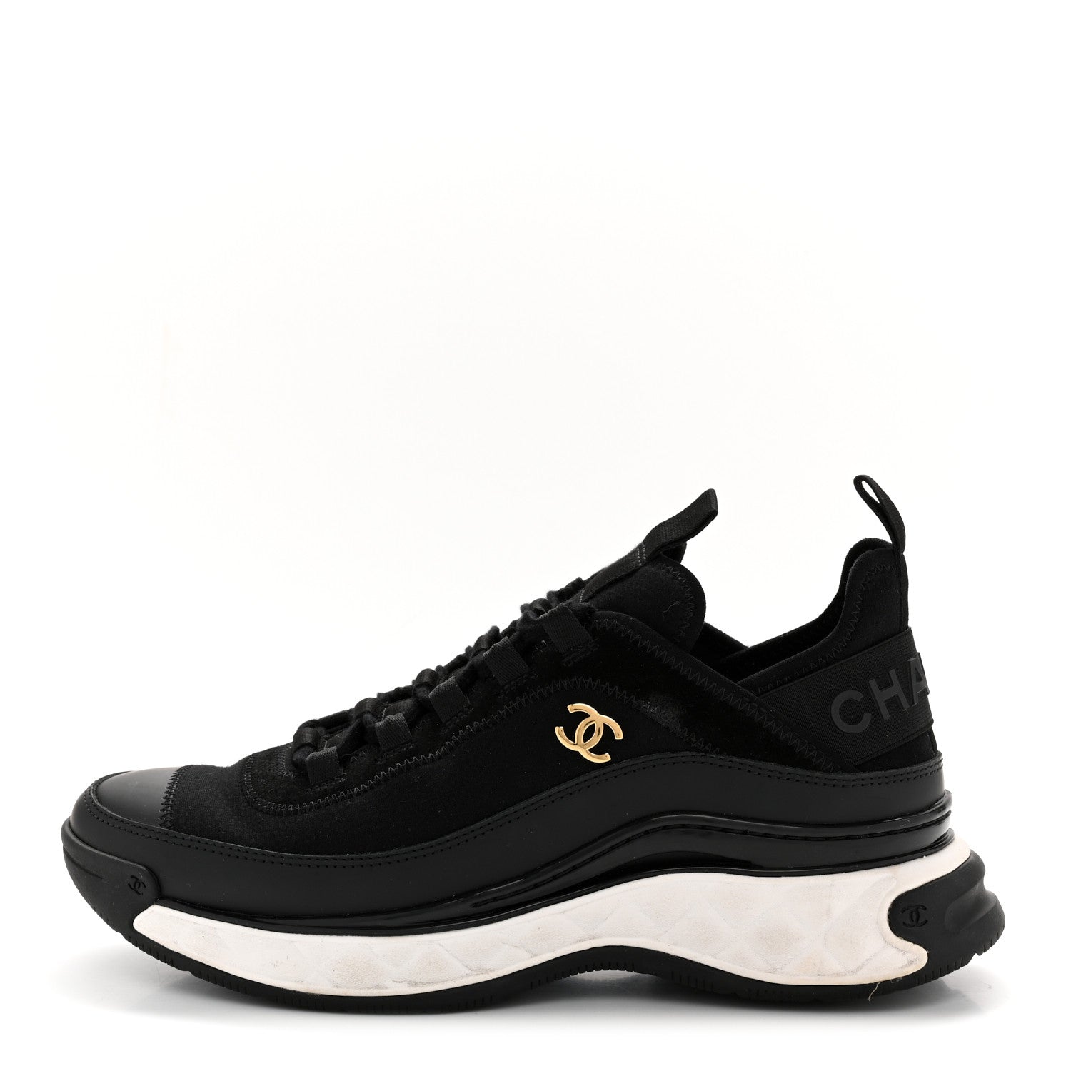 Chanel Velvet Calfskin Mixed Fibers CC Sneakers 38 Black 1 of 10