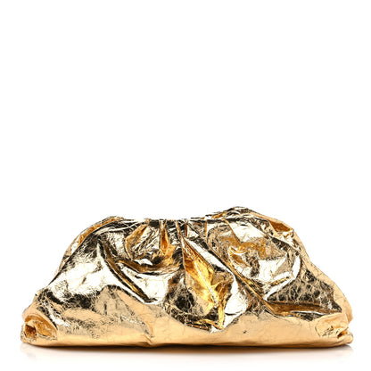 Bottega Veneta Metallic Crinkled Lambskin The Pouch Oversized Clutch Oro 1 of 9