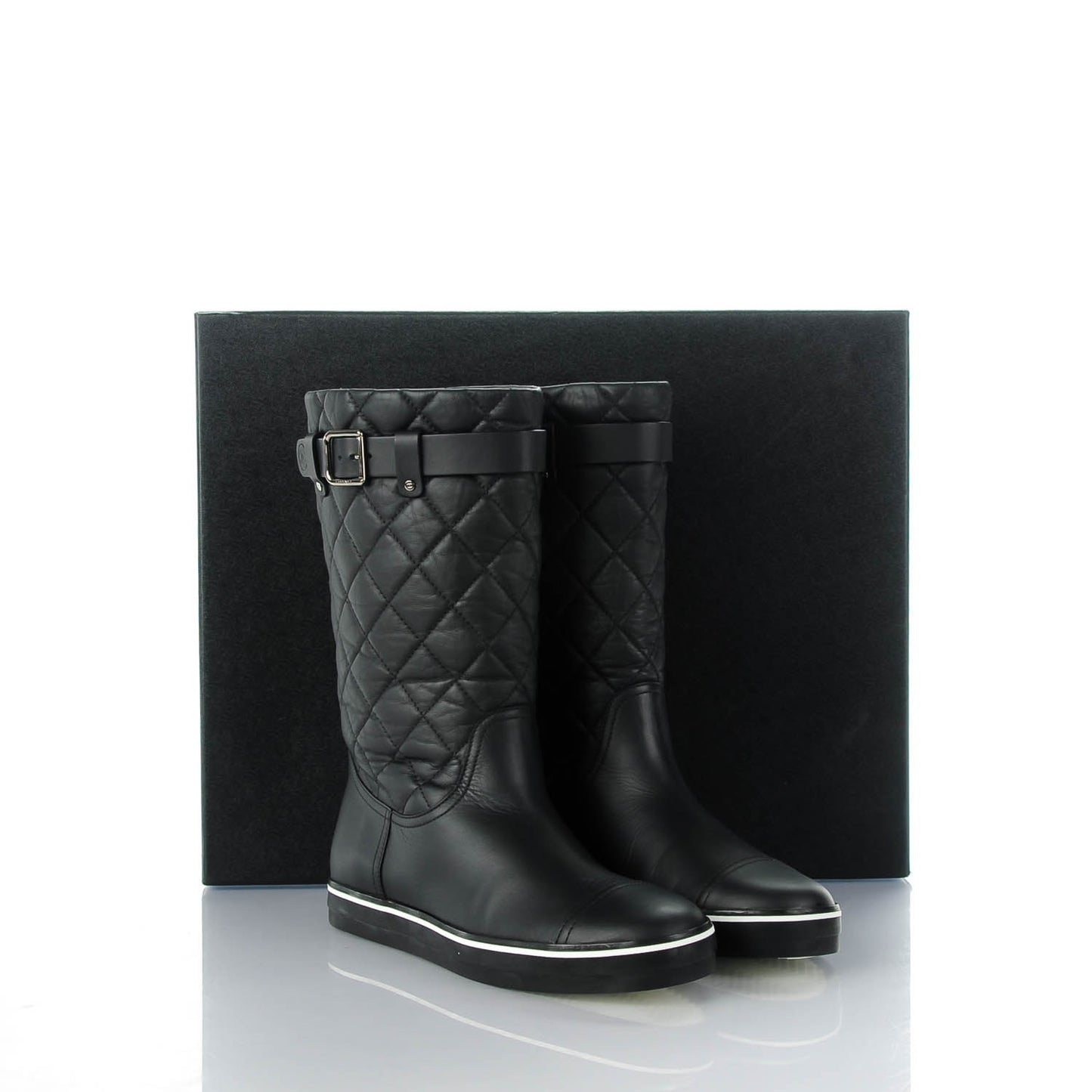 Aged Calfskin Quilted Boots 38.5 Black