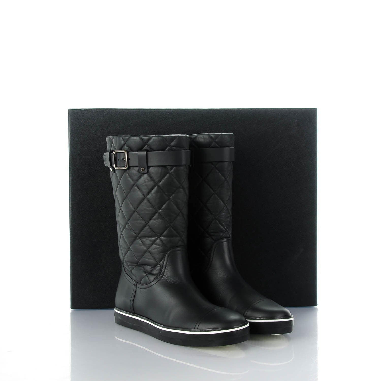 Chanel Aged Calfskin Quilted Boots 38.5 Black 7 of 7