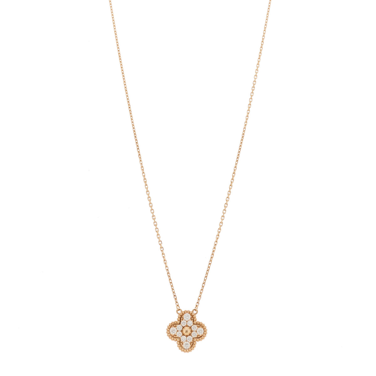 18K Rose Gold Diamond Vintage Alhambra Pendant Necklace
