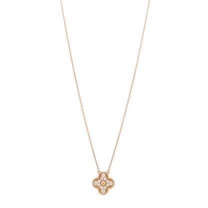 Van Cleef & Arpels 18K Rose Gold Diamond Vintage Alhambra Pendant Necklace 1 of 6