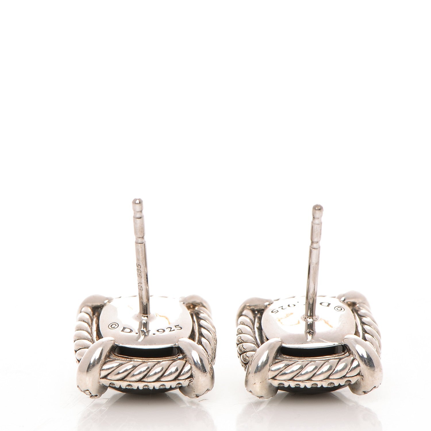 David Yurman Sterling Silver Diamond Black Onyx 9mm Chatelaine Bezel Earrings 3 of 4