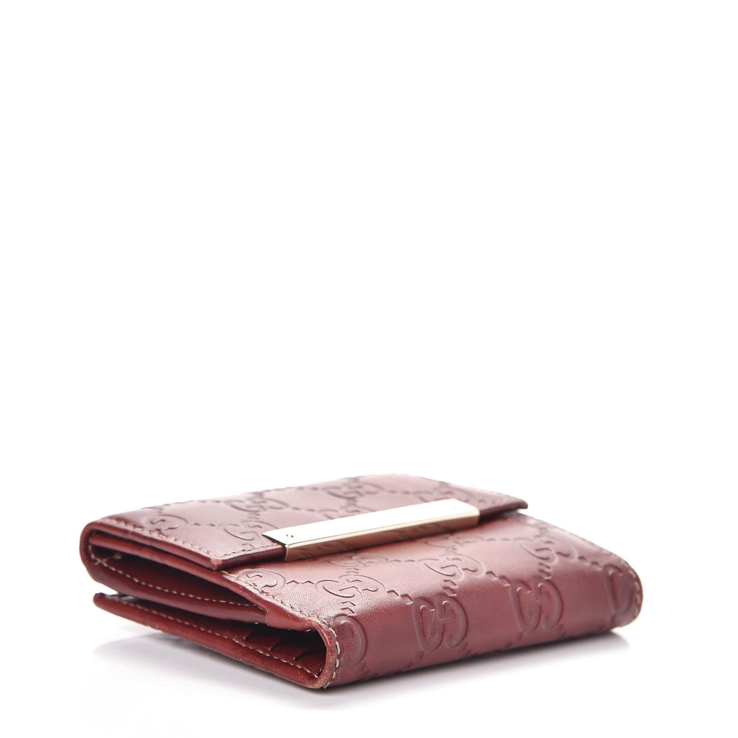 Gucci Guccissima Metal Bar French Flap Wallet Dark Red 4 of 8