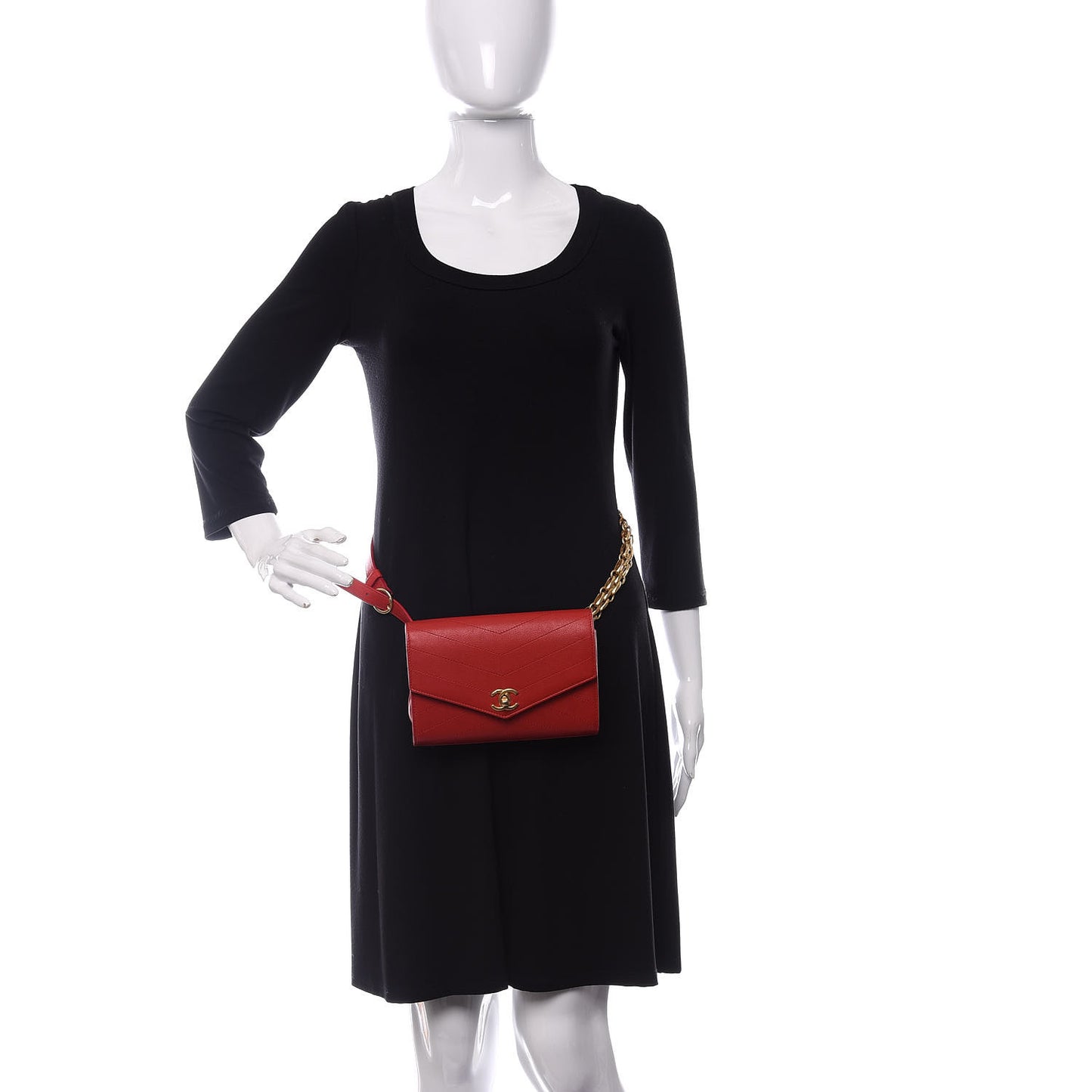 Calfskin Chevron Stitched Coco Waist Bag Red