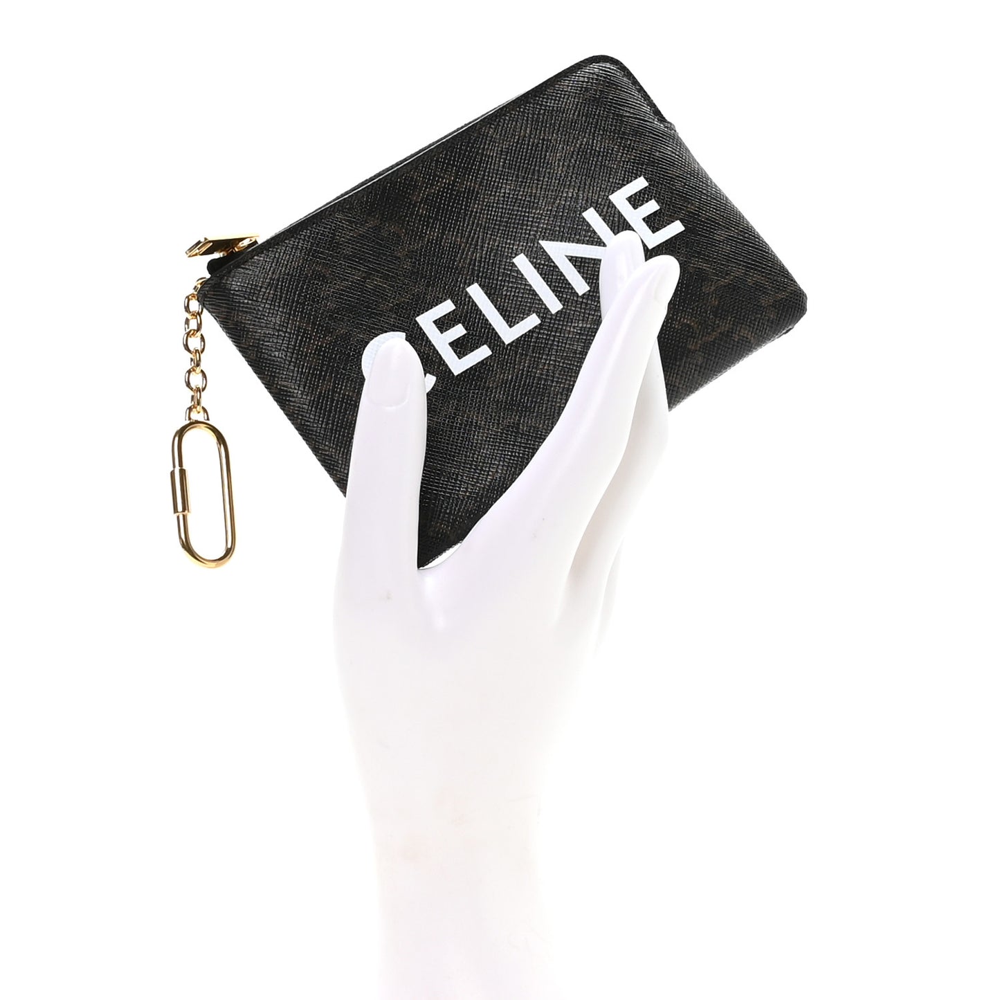 Triomphe Canvas Logo Coin and Card Pouch With Hook Black