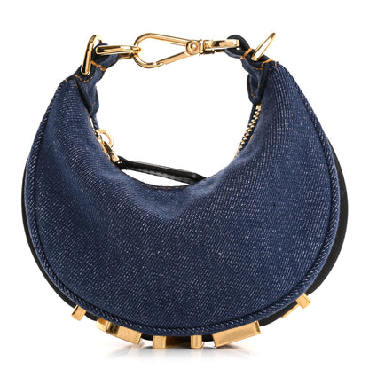 Fendi Denim Shiny Nappa Nano Fendigraphy Hobo Charm Blue Moro 1 of 9